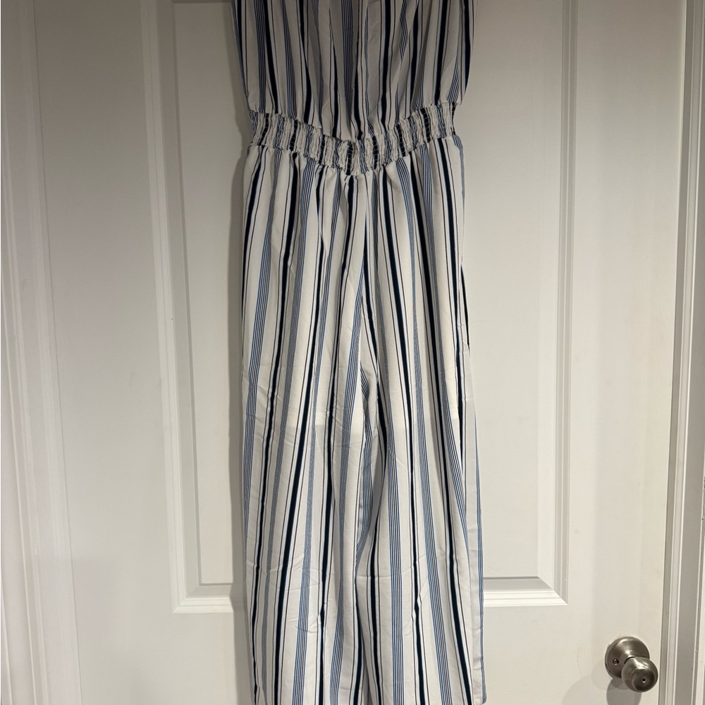 Striped Jumpsuit with Blue and White Stripes